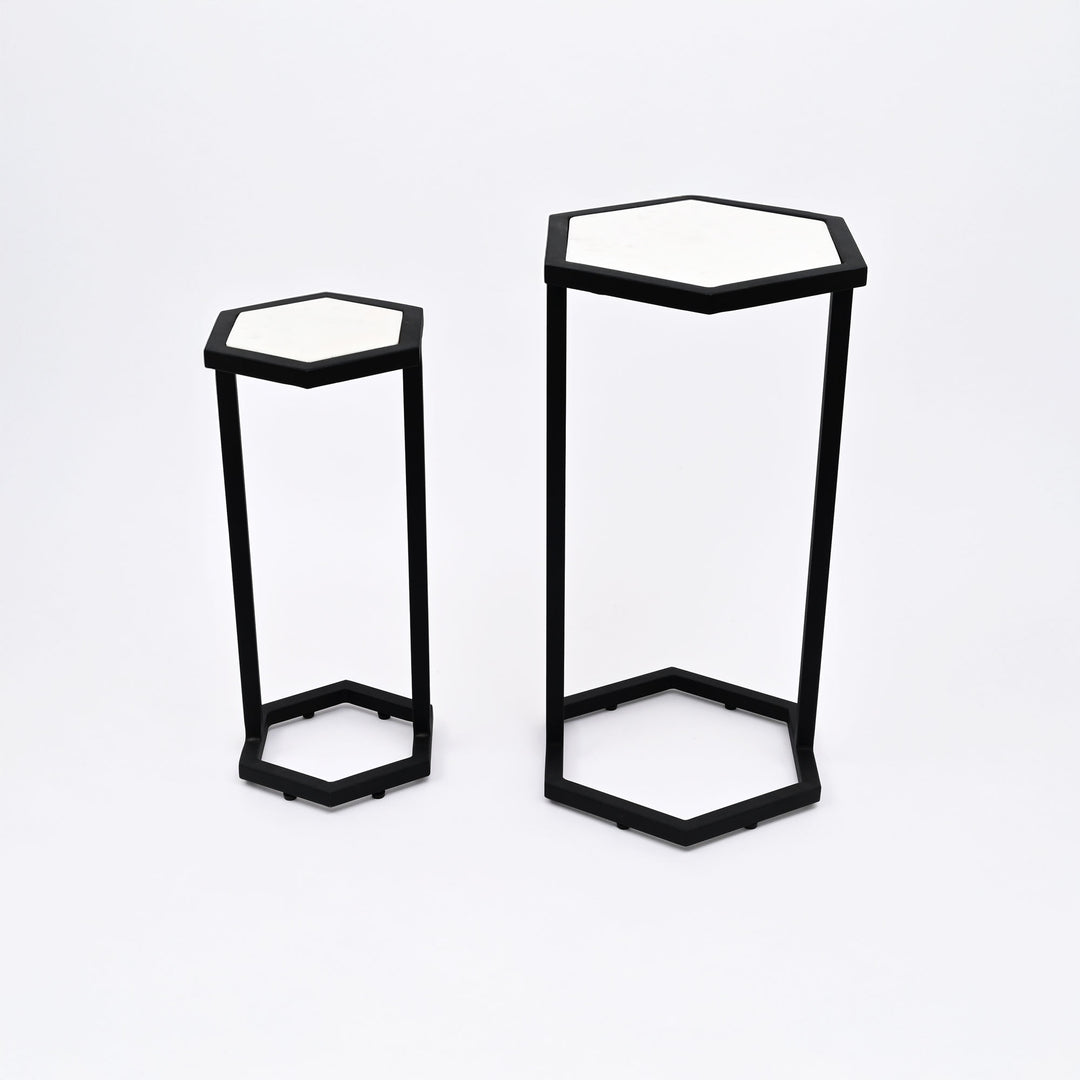 Hexaognal Marble Table  Small Set of 2