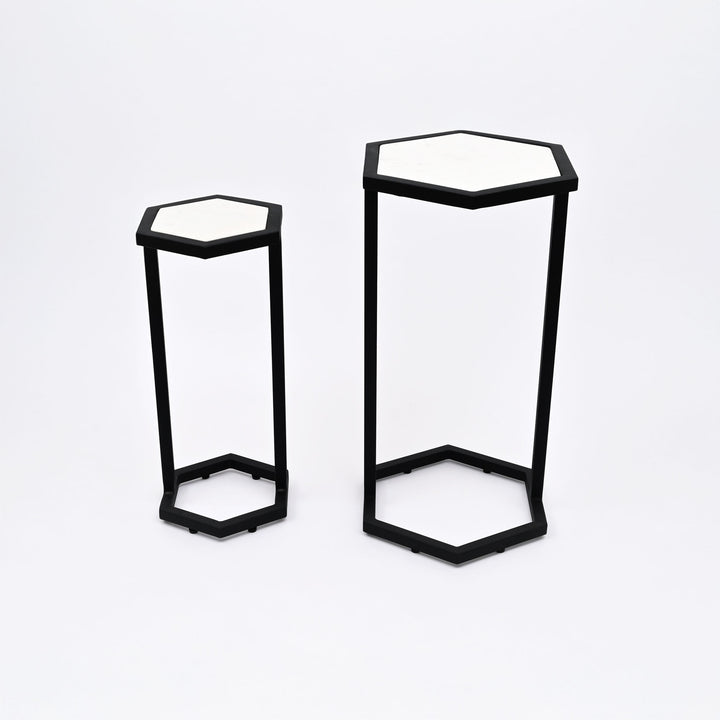 Hexaognal Marble Table  Small Set of 2