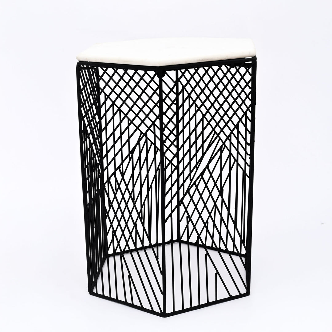 Hexagonal Wire Marble Table  Set of 2