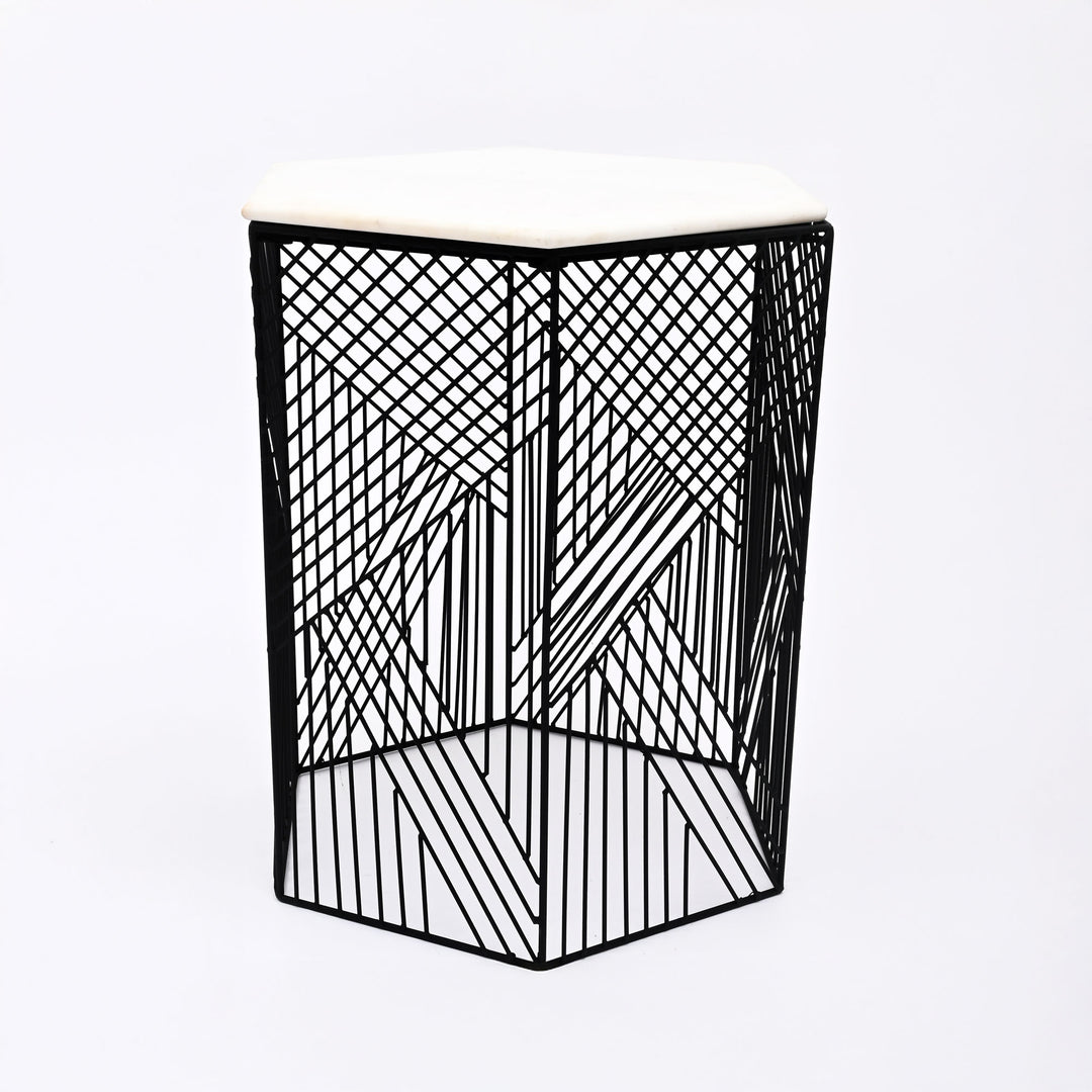 Hexagonal Wire Marble Table  Set of 2