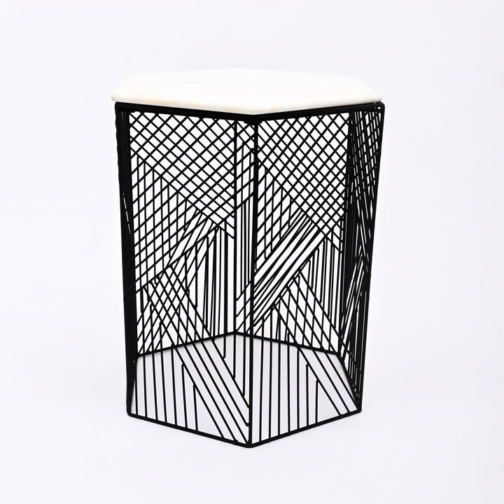 Hexagonal Wire Marble Table  Set of 2