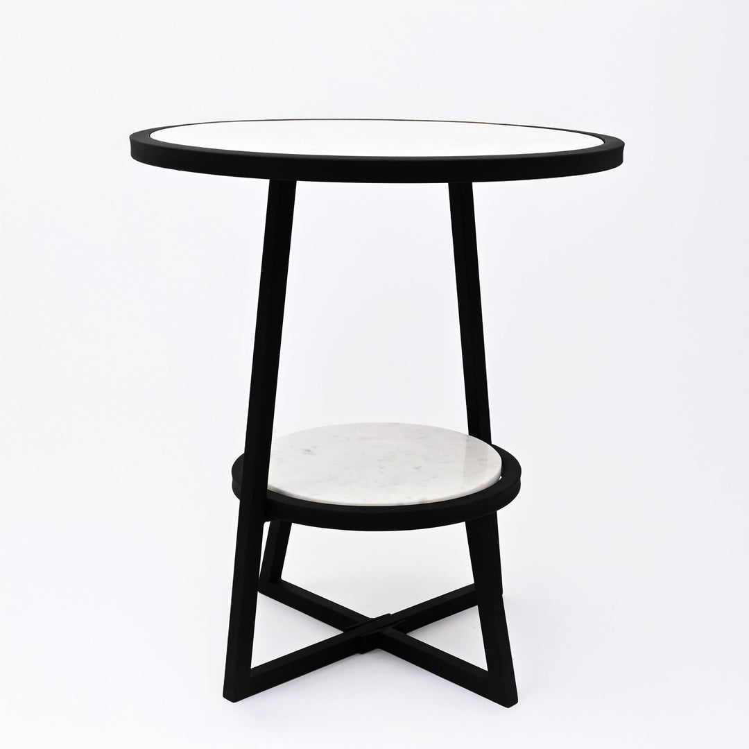 2 Tier Round Marble Table With Iron Base