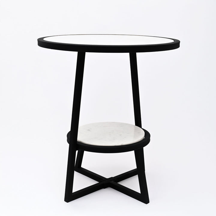 2 Tier Round Marble Table With Iron Base