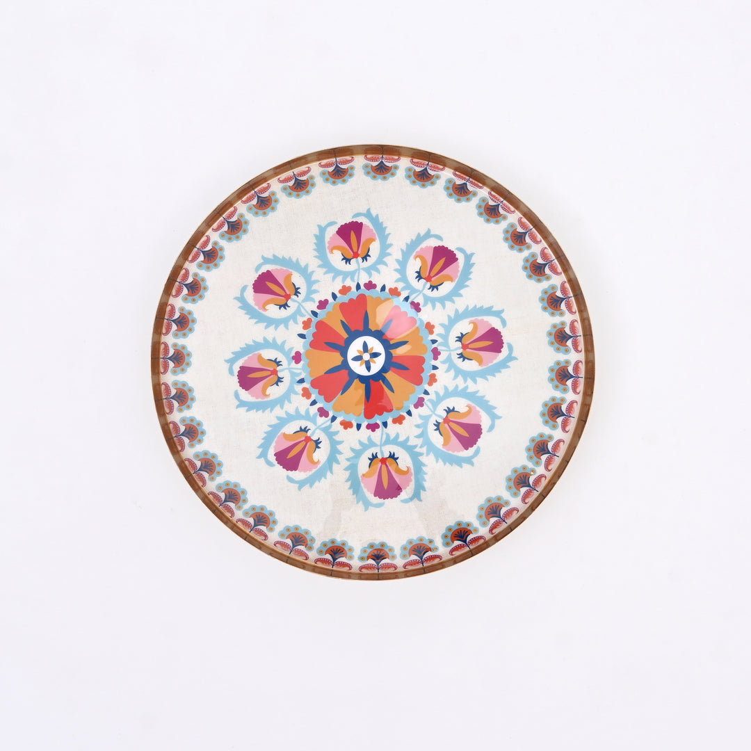 Round Enamel Metal Tray – Decorative Serving Platter for Home & Kitchen