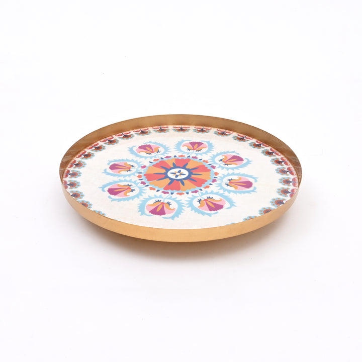 Round Enamel Metal Tray – Decorative Serving Platter for Home & Kitchen