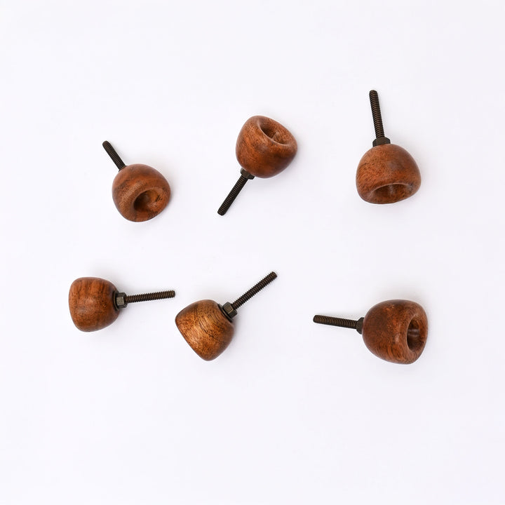 Brown Acorn Mango Wood Cabinet Knobs Set of 6