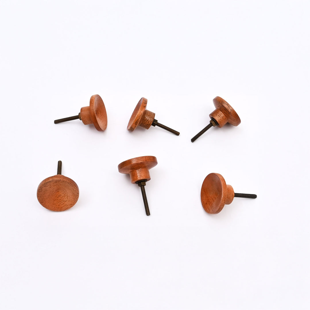 Brown Concave Mango Wood Knobs Set of 6