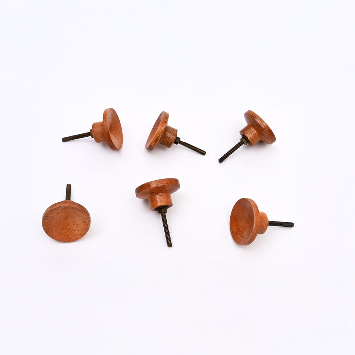 Brown Concave Mango Wood Knobs Set of 6