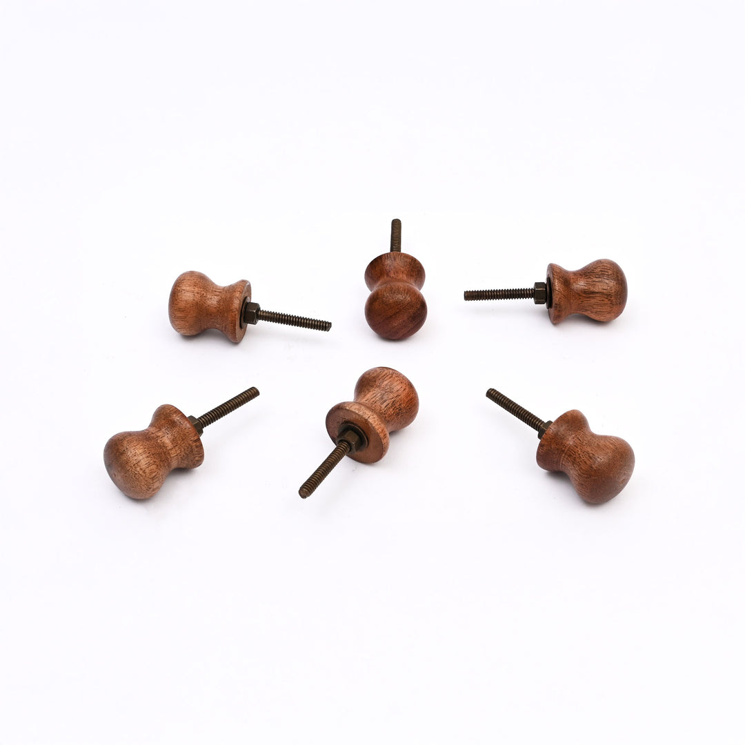 Brown Small Mango Wood Knobs Set of 6