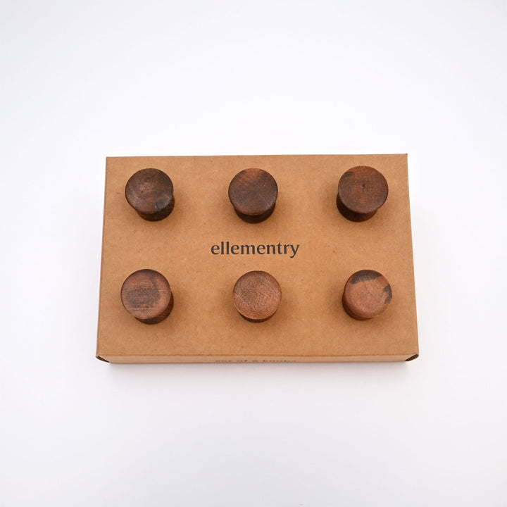 Boutons de tiroir d'armoire en bois avec punaise marron, lot de 6