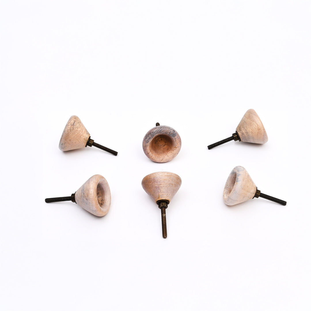 Grey Hollow Mango Wood Knobs Set of 6