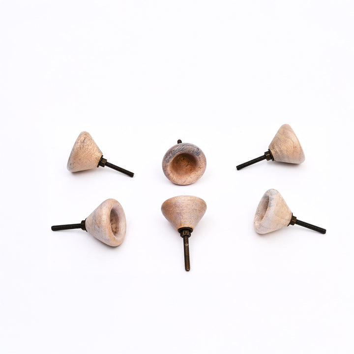 Grey Hollow Mango Wood Knobs Set of 6