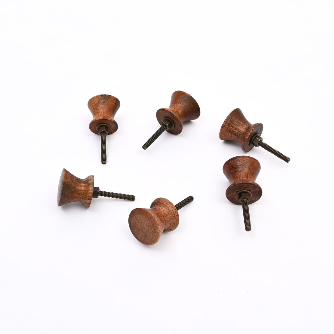 Boutons de tiroir d'armoire en bois avec punaise marron, lot de 6
