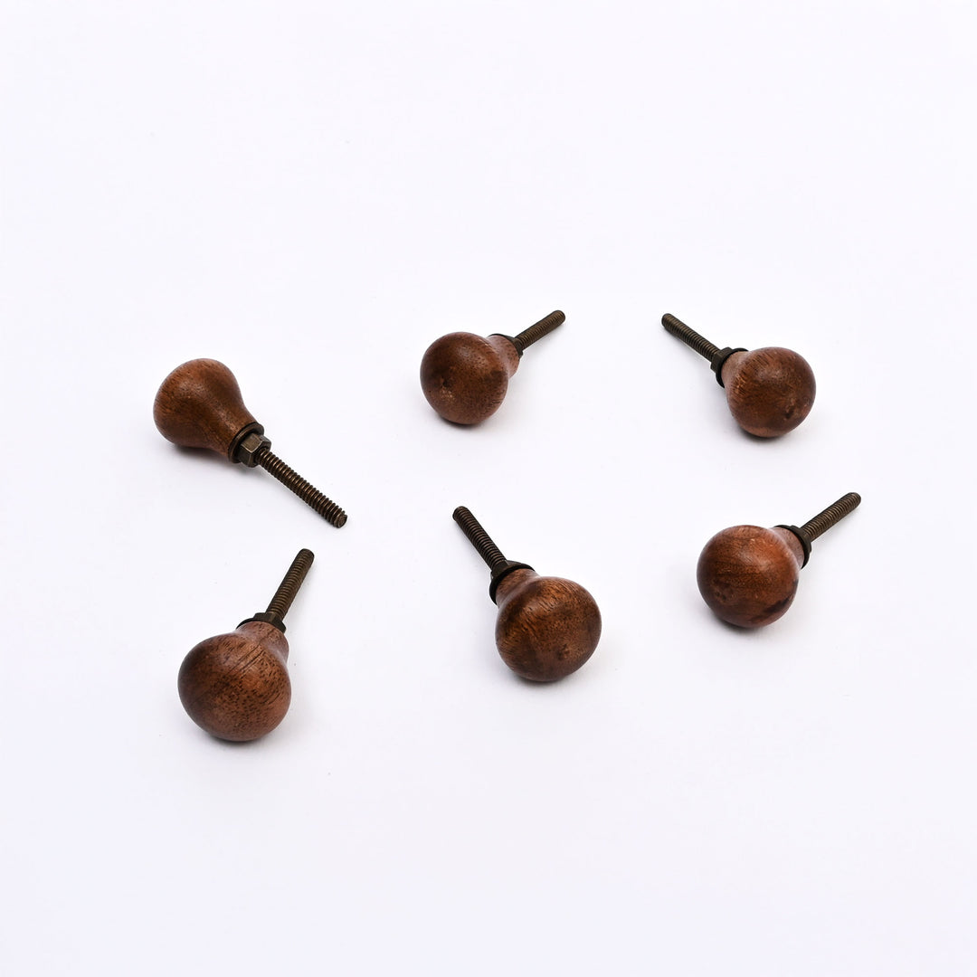 Ensemble de 6 boutons de placard petits en fer et bois de manguier brun rustique