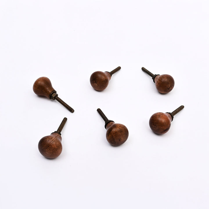 Ensemble de 6 boutons de placard petits en fer et bois de manguier brun rustique