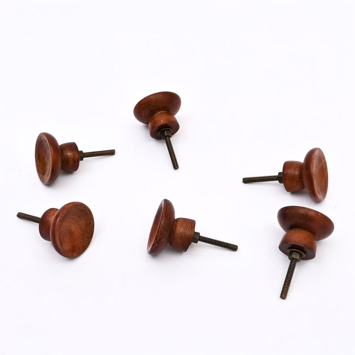 Brown Layered Mango Wood Knobs Set of 6