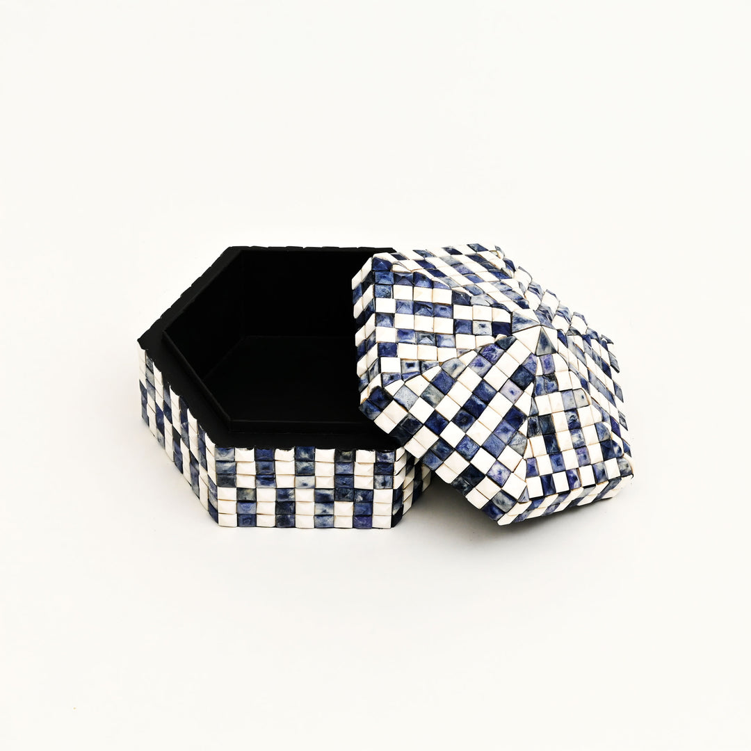 Caja con incrustación de hueso con patrón de diamante – Juego de 2