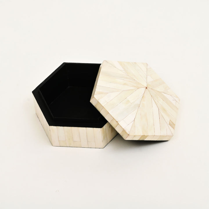 Hexagonal Bone Inlay Decorative Box – Set of 2