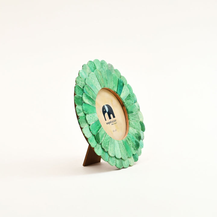 Round Sunflower Photo Frame – Green