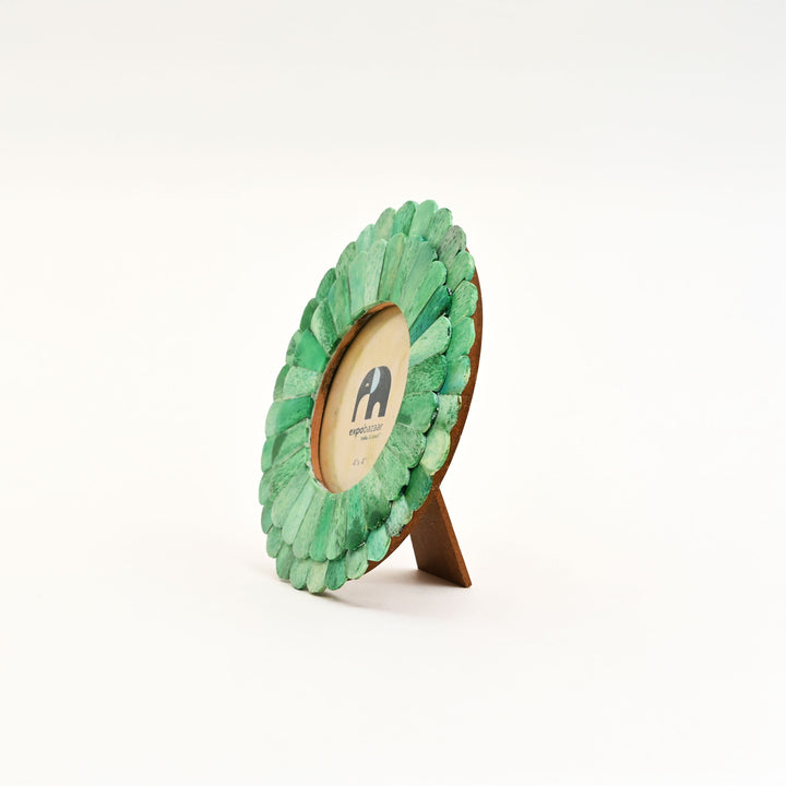 Round Sunflower Photo Frame – Green