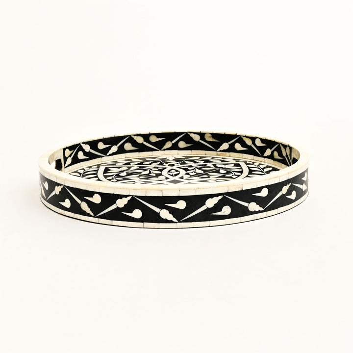 Bandeja redonda con incrustación de hueso floral