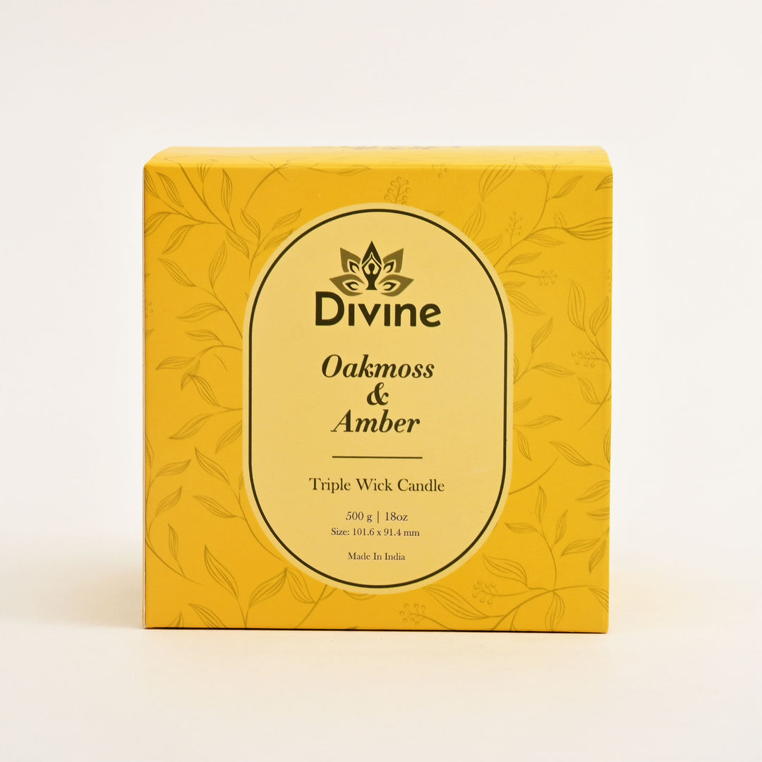 Oahmoss & Amber Triple Wick Glass Candle – Premium Earthy Scented Candle for Home Décor