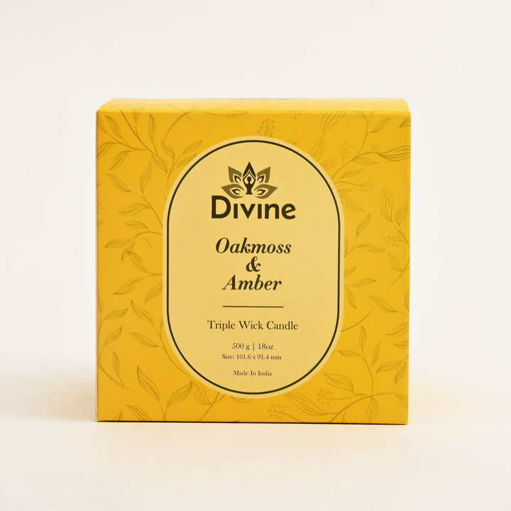 Oahmoss & Amber Triple Wick Glass Candle – Premium Earthy Scented Candle for Home Décor