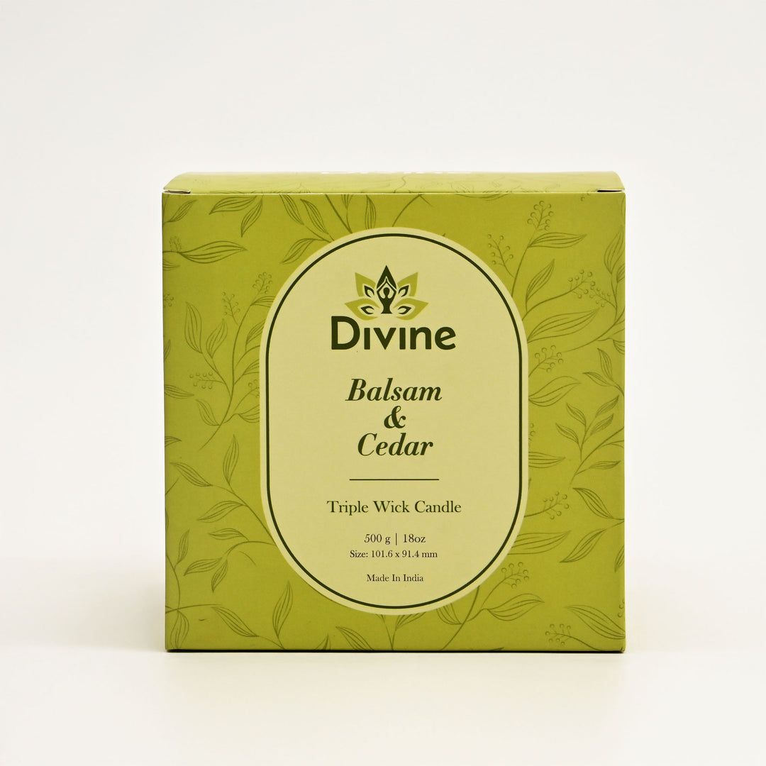 Balsam & Cedar Triple Wick Glass Candle – Warm Woodsy Scented Candle for Cozy & Natural Ambiance