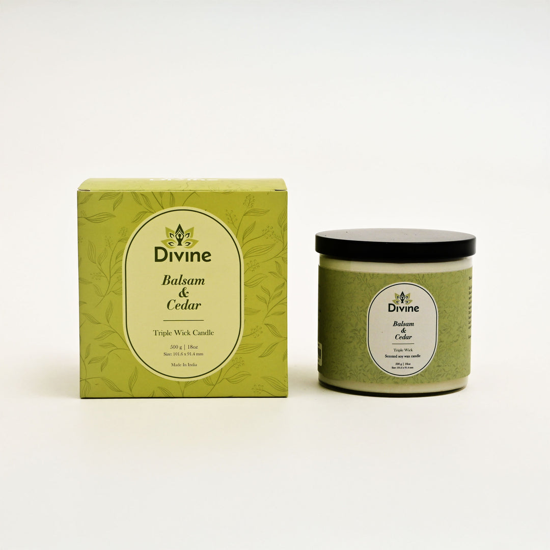 Balsam & Cedar Triple Wick Glass Candle – Warm Woodsy Scented Candle for Cozy & Natural Ambiance