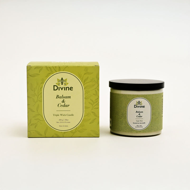 Balsam & Cedar Triple Wick Glass Candle – Warm Woodsy Scented Candle for Cozy & Natural Ambiance