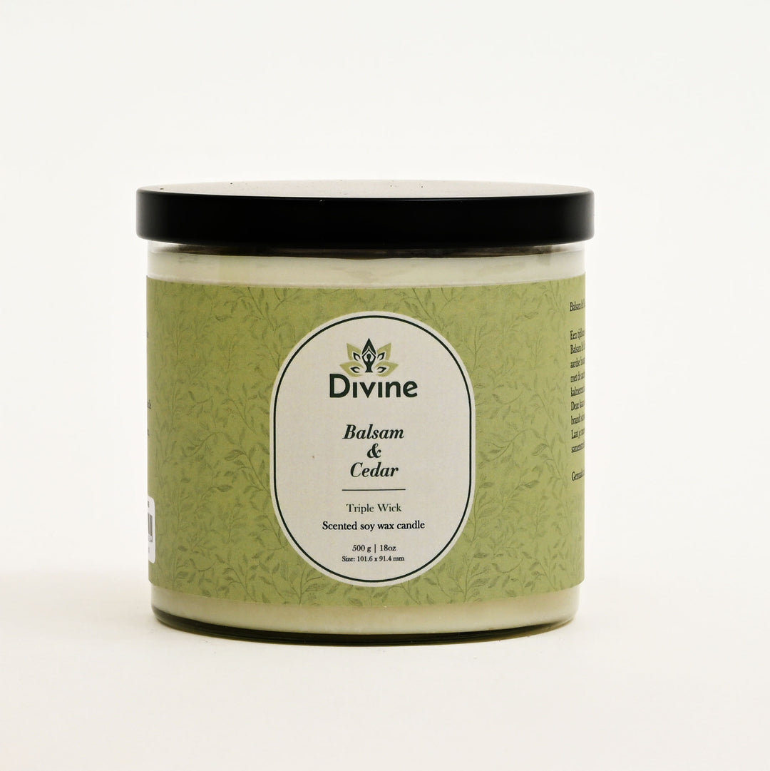 Balsam & Cedar Triple Wick Glass Candle – Warm Woodsy Scented Candle for Cozy & Natural Ambiance