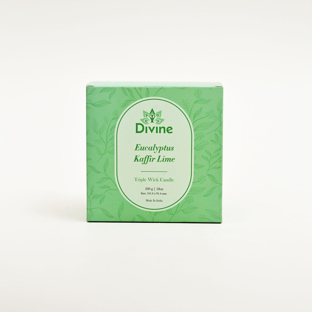 Eucalyptus & Kaffir Lime Triple Wick Glass Candle – Invigorating Fresh Scented Candle for Home & Décor