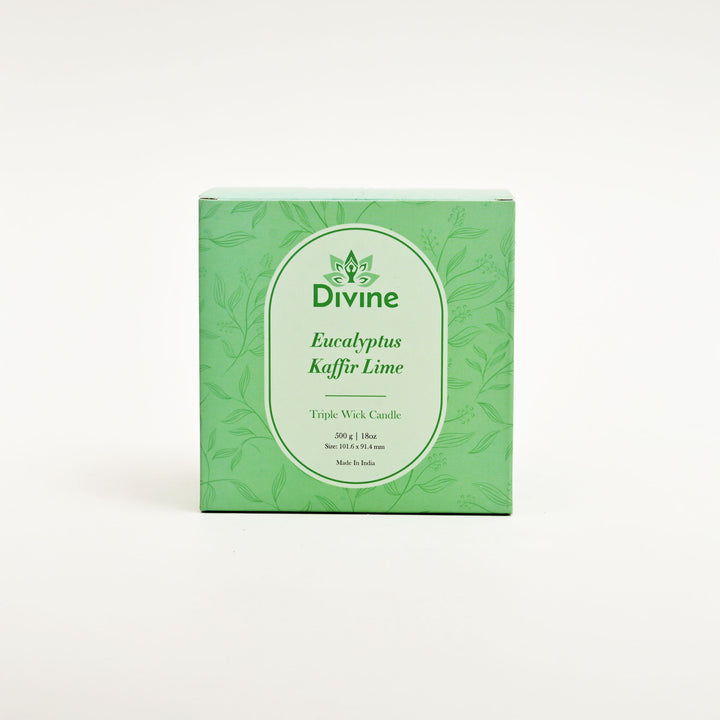 Eucalyptus & Kaffir Lime Triple Wick Glass Candle – Invigorating Fresh Scented Candle for Home & Décor