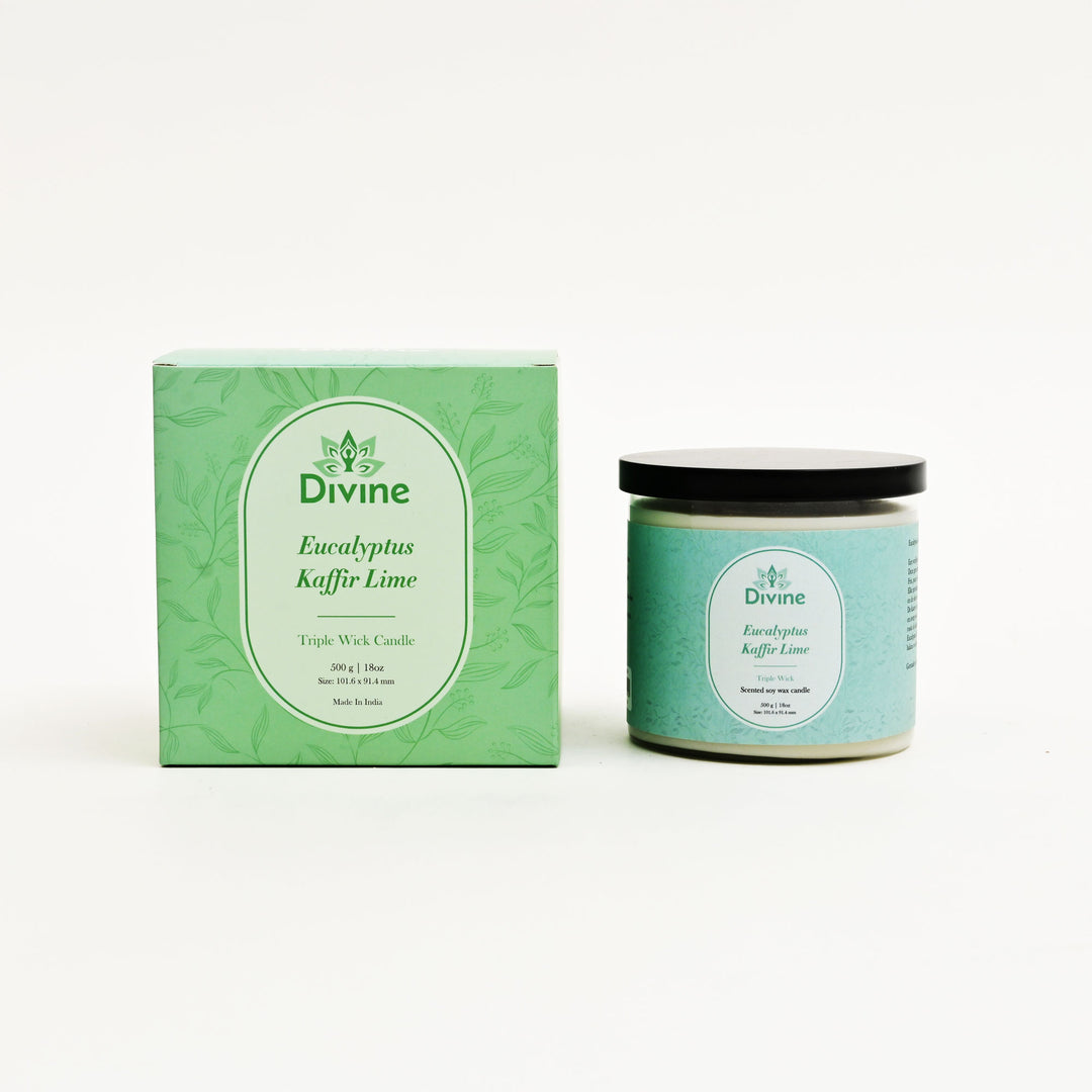 Eucalyptus & Kaffir Lime Triple Wick Glass Candle – Invigorating Fresh Scented Candle for Home & Décor