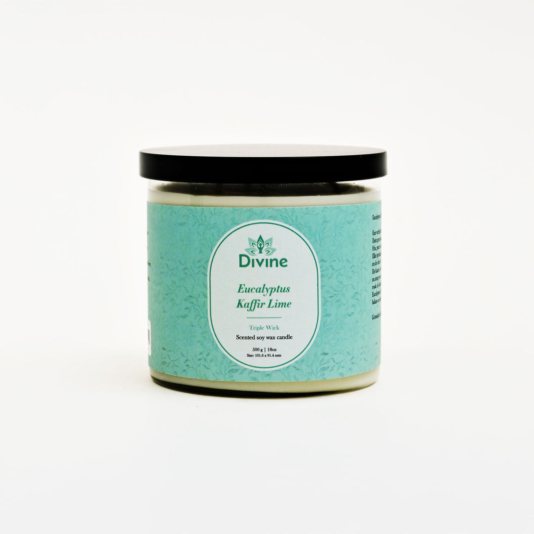 Eucalyptus & Kaffir Lime Triple Wick Glass Candle – Invigorating Fresh Scented Candle for Home & Décor