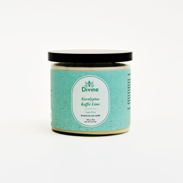 Eucalyptus & Kaffir Lime Triple Wick Glass Candle – Invigorating Fresh Scented Candle for Home & Décor