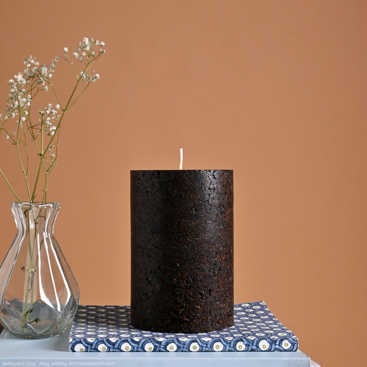 Myrrh & Amber Marble Pillar Candle – Bronze Collection | Handcrafted Marble Finish Wax Candle with Warm Resinous Fragrance | Luxurious Home Décor Accent