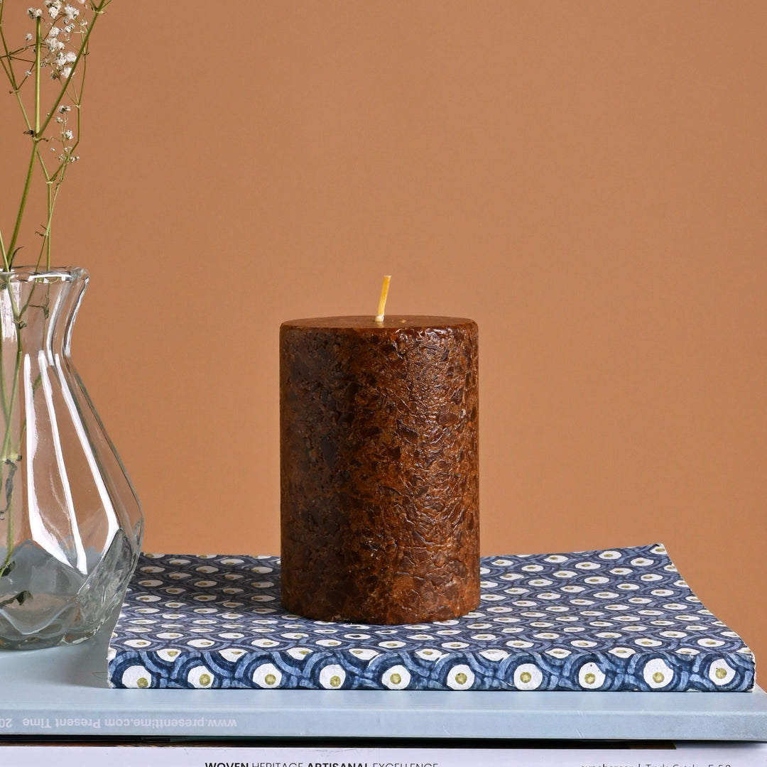 Lavender Rosemary Marble Pillar Candle – Sandstone Finish | Handcrafted Wax Candle with Soothing Lavender & Rosemary Aroma