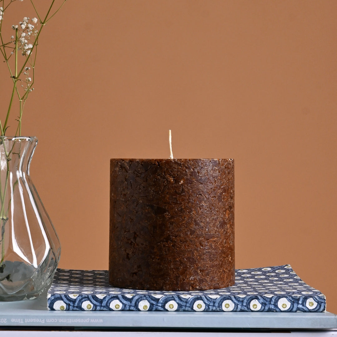 Lavender Rosemary Marble Pillar Candle – Sandstone Finish | Handcrafted Wax Candle with Soothing Lavender & Rosemary Aroma