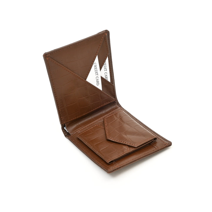 Leather Wallet 2B Crobrn – Brown Croc-Pattern Napa Leather Men’s Wallet with Coin Pocket & Card Slots