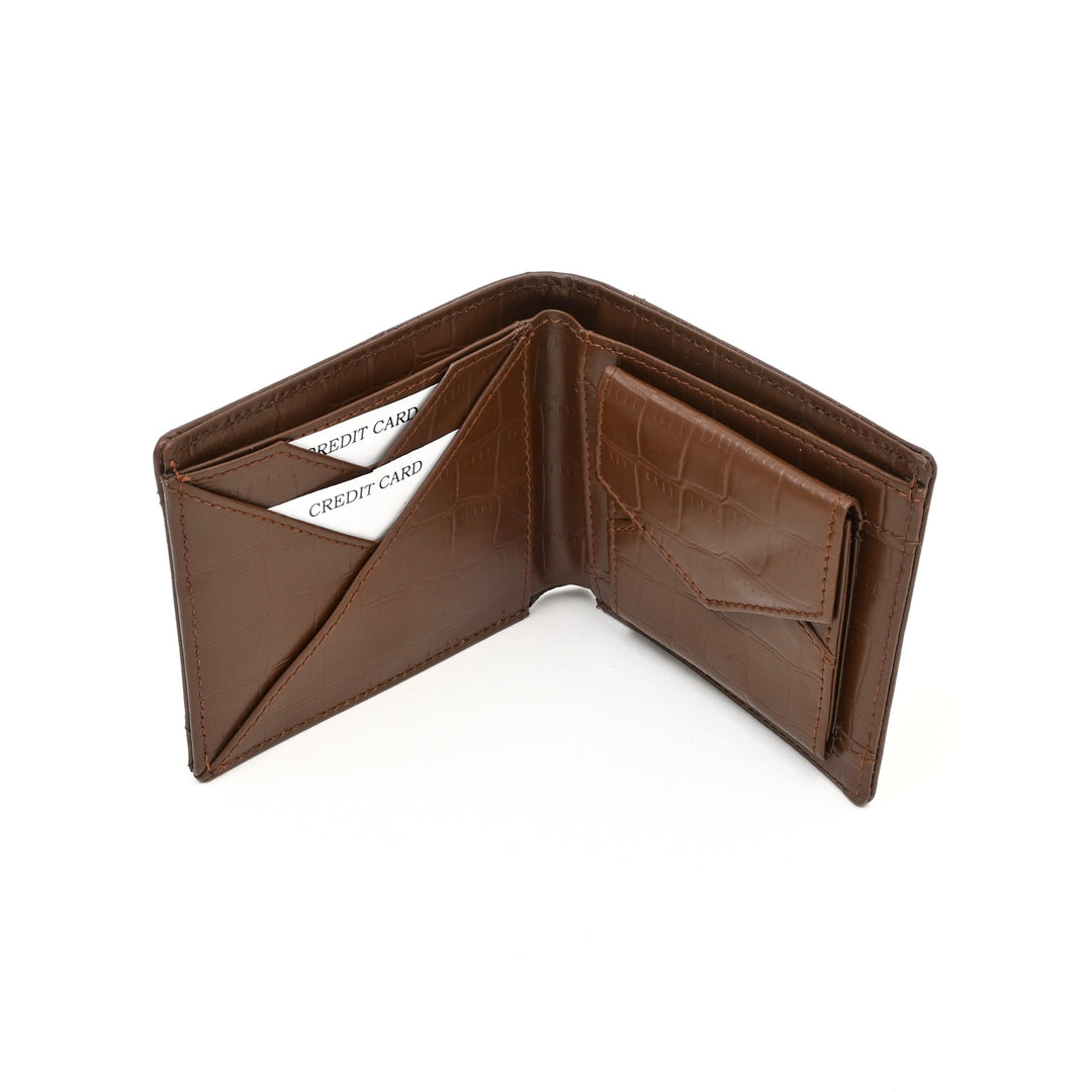 Leather Wallet 2B Crobrn – Brown Croc-Pattern Napa Leather Men’s Wallet with Coin Pocket & Card Slots