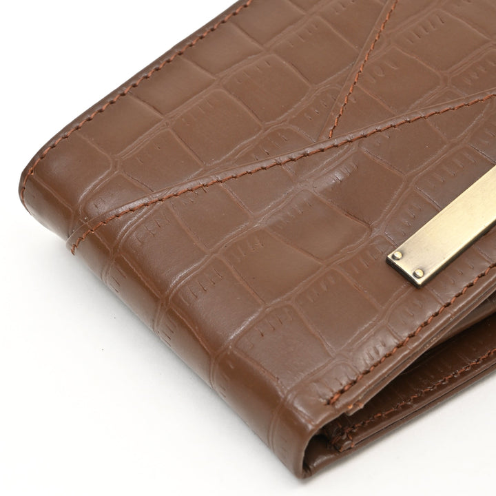 Leather Wallet 2B Crobrn – Brown Croc-Pattern Napa Leather Men’s Wallet with Coin Pocket & Card Slots