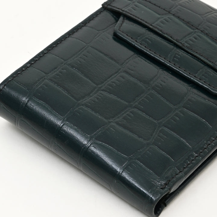 Men’s Leather Wallet 3S Scrgrn – Premium Green Croc Look Napa Leather Wallet with Coin Pocket & 6 Card Slots | Luxury Handcrafted Slim Wallet