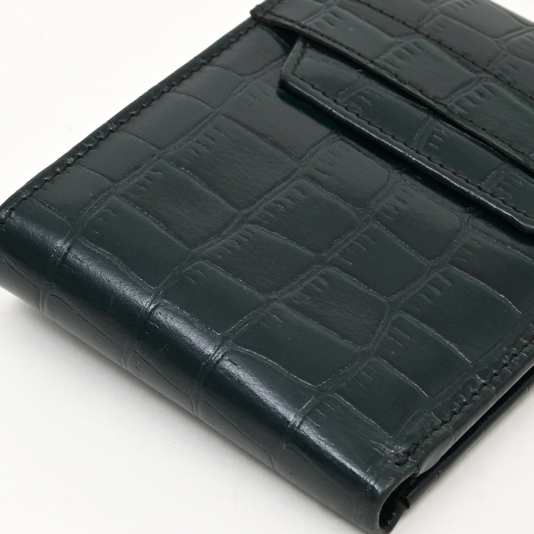 Men’s Leather Wallet 3S Scrgrn – Premium Green Croc Look Napa Leather Wallet with Coin Pocket & 6 Card Slots | Luxury Handcrafted Slim Wallet