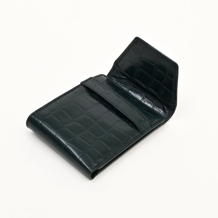 Men’s Leather Wallet 3S Scrgrn – Premium Green Croc Look Napa Leather Wallet with Coin Pocket & 6 Card Slots | Luxury Handcrafted Slim Wallet