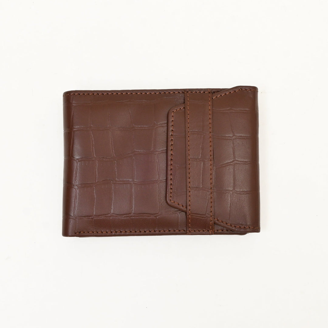 Men’s Leather Wallet 3B Scrbrn – Premium Brown Croc Look Napa Leather Wallet with Coin Pocket & 6 Card Slots | Luxury Slim Bifold Design