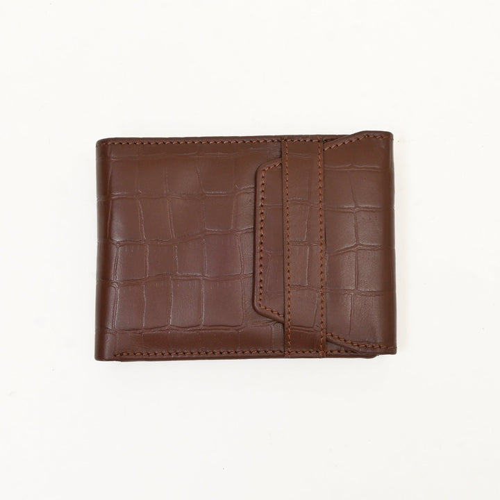 Men’s Leather Wallet 3B Scrbrn – Premium Brown Croc Look Napa Leather Wallet with Coin Pocket & 6 Card Slots | Luxury Slim Bifold Design