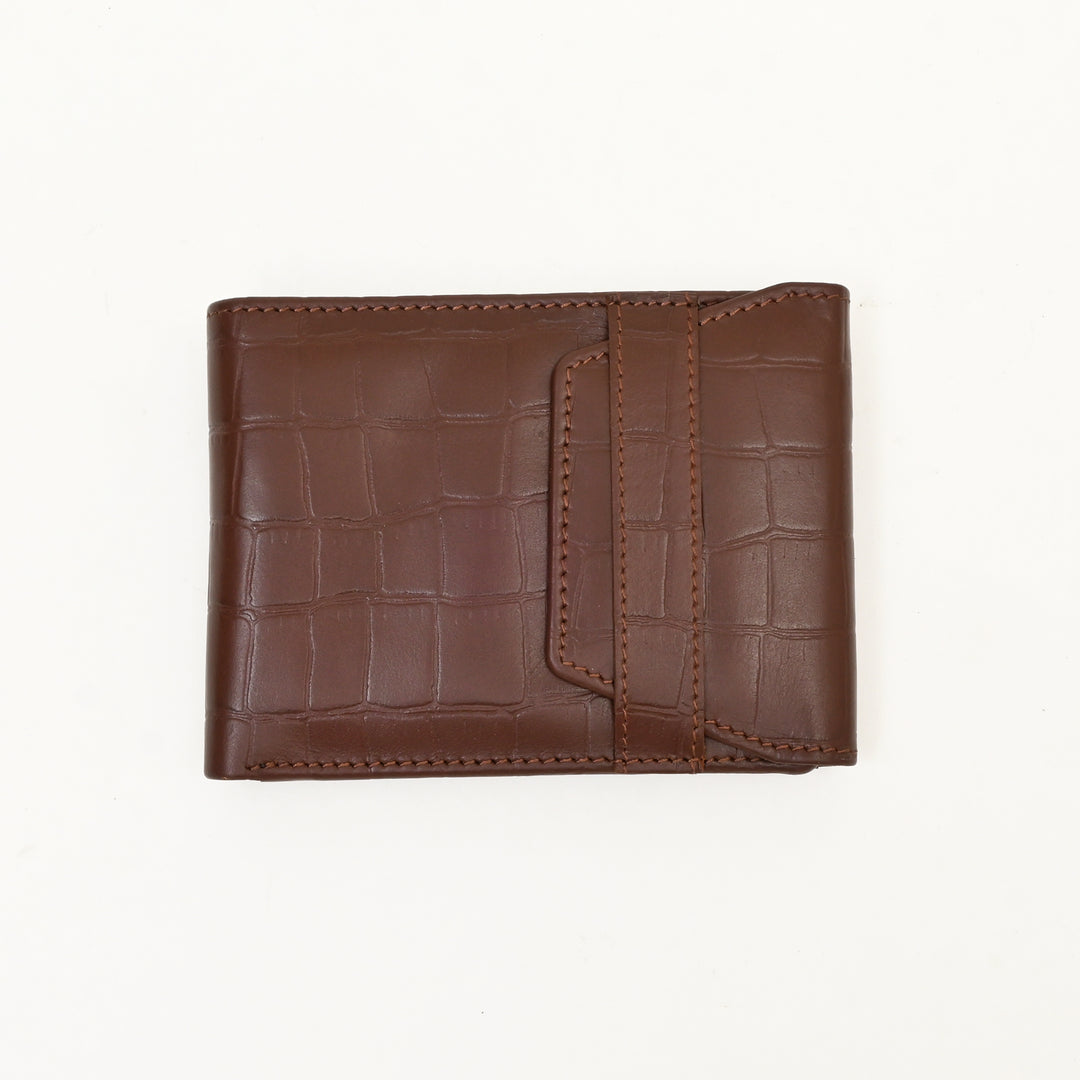 Men’s Leather Wallet 3B Scrbrn – Premium Brown Croc Look Napa Leather Wallet with Coin Pocket & 6 Card Slots | Luxury Slim Bifold Design