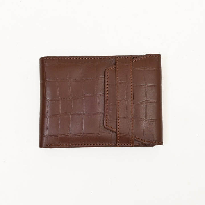Men’s Leather Wallet 3B Scrbrn – Premium Brown Croc Look Napa Leather Wallet with Coin Pocket & 6 Card Slots | Luxury Slim Bifold Design