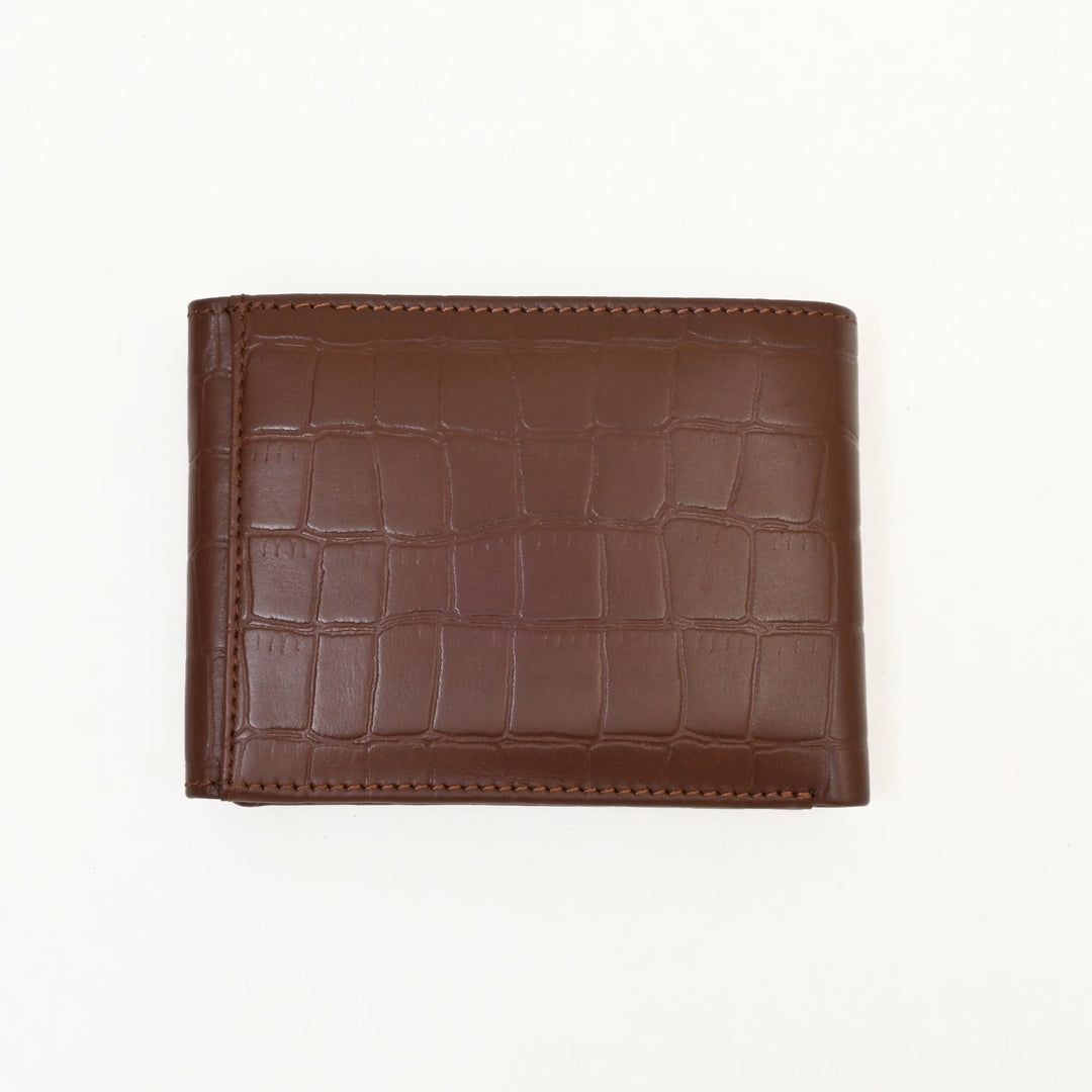 Men’s Leather Wallet 3B Scrbrn – Premium Brown Croc Look Napa Leather Wallet with Coin Pocket & 6 Card Slots | Luxury Slim Bifold Design